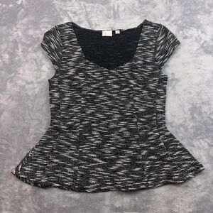 Anthropologie Postmark Top Women's Size Medium Black White Textured Peplum
